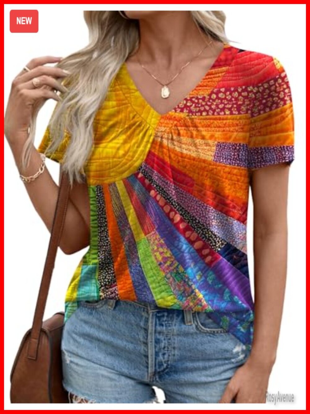 Women's Pleated V-Neck Short Sleeve T-Shirt Loose Fit